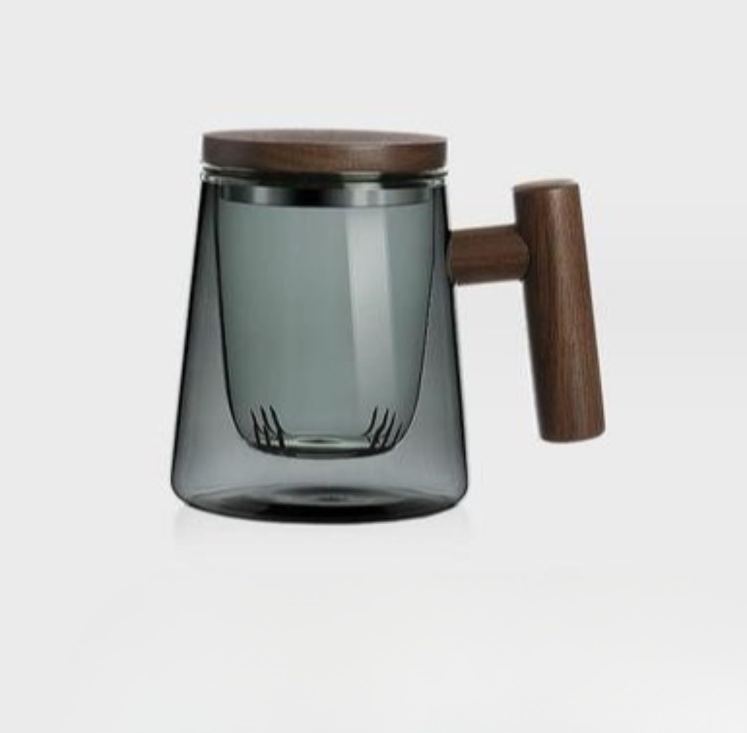 ティーポット ガラス茶マグカップ透明ガラス耐熱ホウケイ酸茶分離フィルターカップ透明漏れ茶マグカップ木製ハンドルマグカップ、オリジナル耐熱ホウケイ酸ガラス茶マグカップオフィス透明茶分離花茶マグカップ大容量 (グリーン)｜アピネス