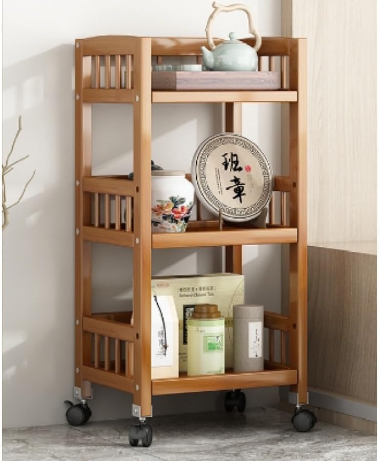 棚 収納ラック 竹製収納ラック 3層 大きな収納スペース 収納ローリングカート 収納カート 収納棚 キッチンワゴン キャスター付き本棚 おしゃれ 移動式 リビングルーム キッチン 家庭用 (35*30*80,)｜アピネス