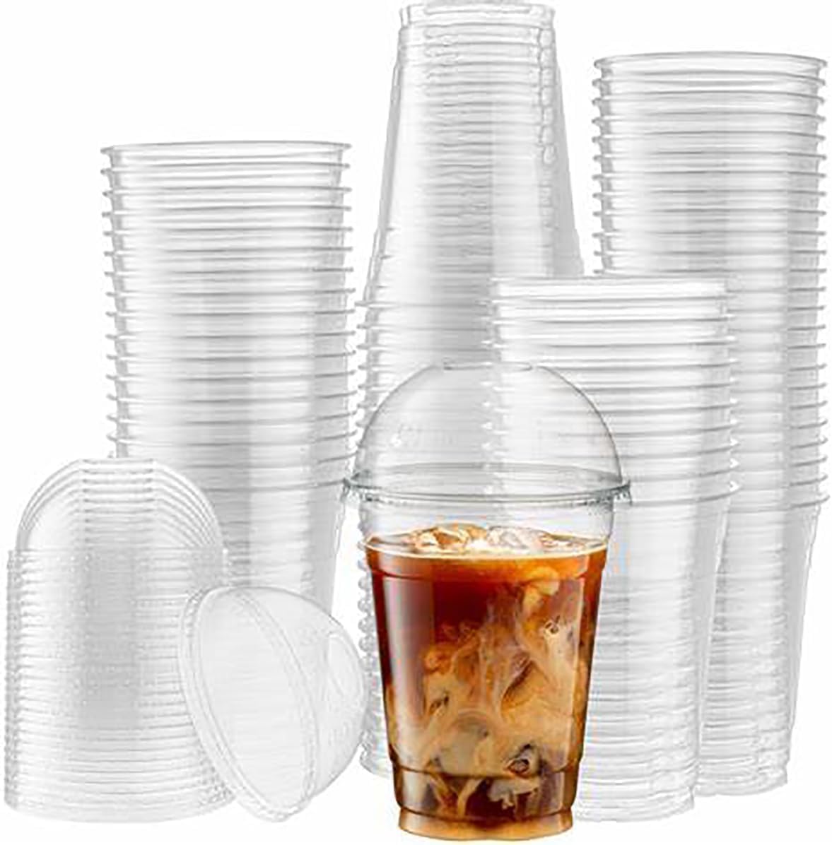 プラスチックカップ 蓋付き 透明 使い捨て プラスチック カップ コーヒーカップ ドーム 蓋付き 冷たいドリンクカップ パーティー テイクアウトカップ 100個パック (360 100個)|アピネス