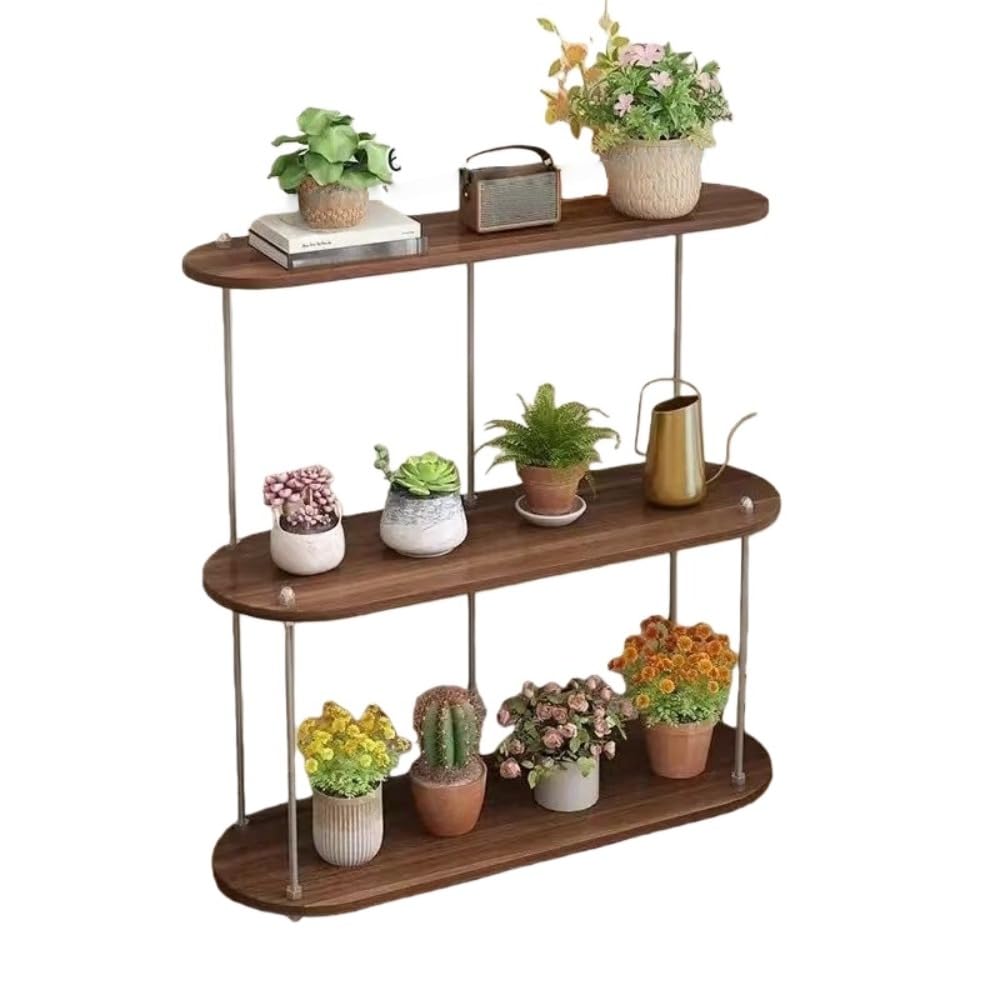 観葉植物 ラック カラー4 植物 キャスター付き 屋内用プラントスタンド デンシティボードと金属ブラケット ブックシェルフラック 鉄製 フラワースタンド 三層 屋外 プランターラック 省スペース 組み立てが簡単 園芸 花植物棚 花台 植木鉢台 (ブラウン,80*30*100)|アピネス