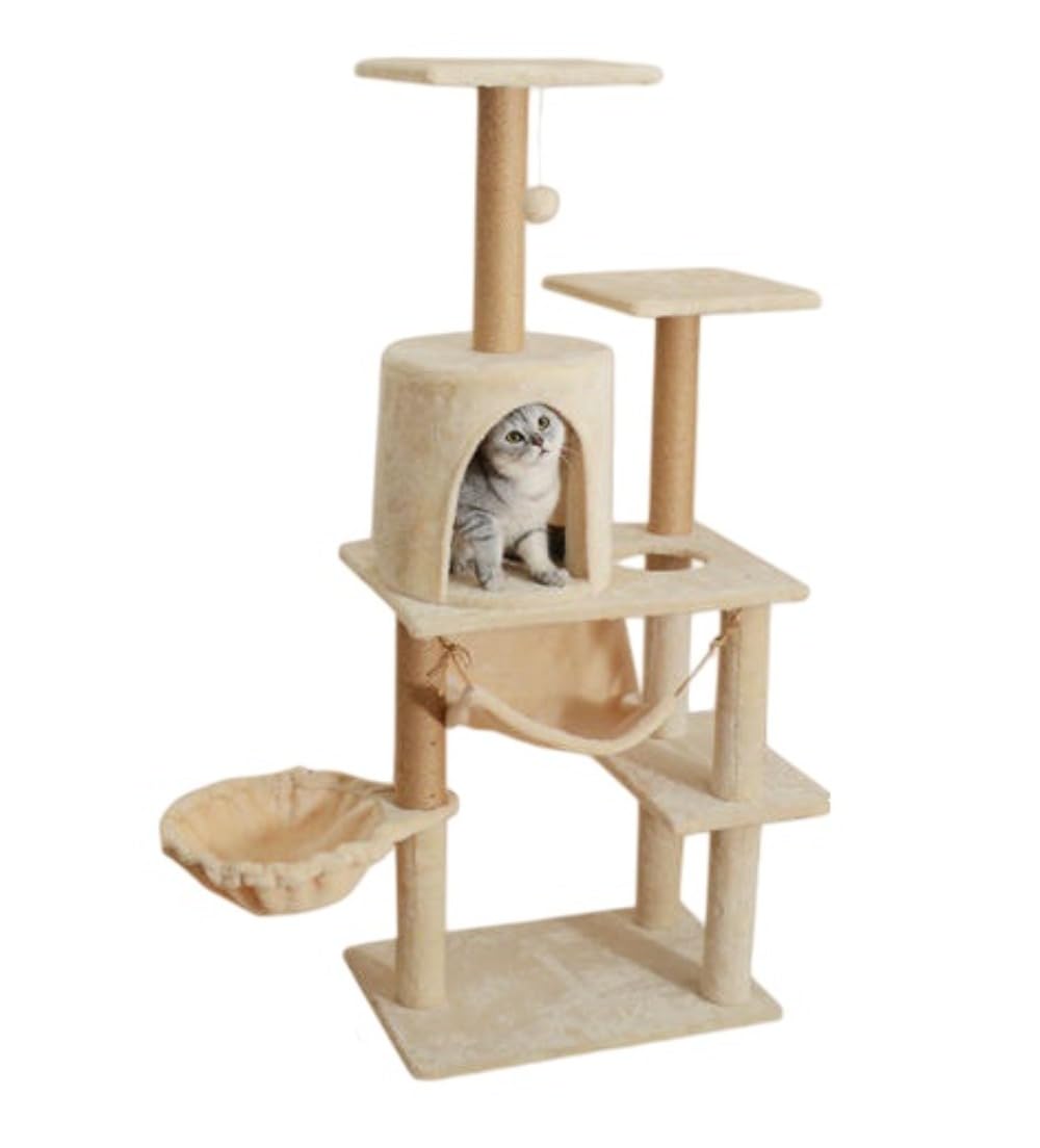 猫用キャットタワー 多層デザイン 展望スペース付き 爪とぎ柱 隠れ家&;ハンモック構造 安定ベース ()|アピネス