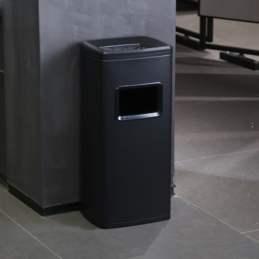 ゴミ箱 スタンド灰皿 屋外用 角型 スモーキングスタンド ゴミ箱付き 床置き灰皿 ステンレス 隔離された喫煙エリア 公共施設 ショッピングモール ホテル レストラン ショッピングモール (マットブラック,32*26*70)|アピネス