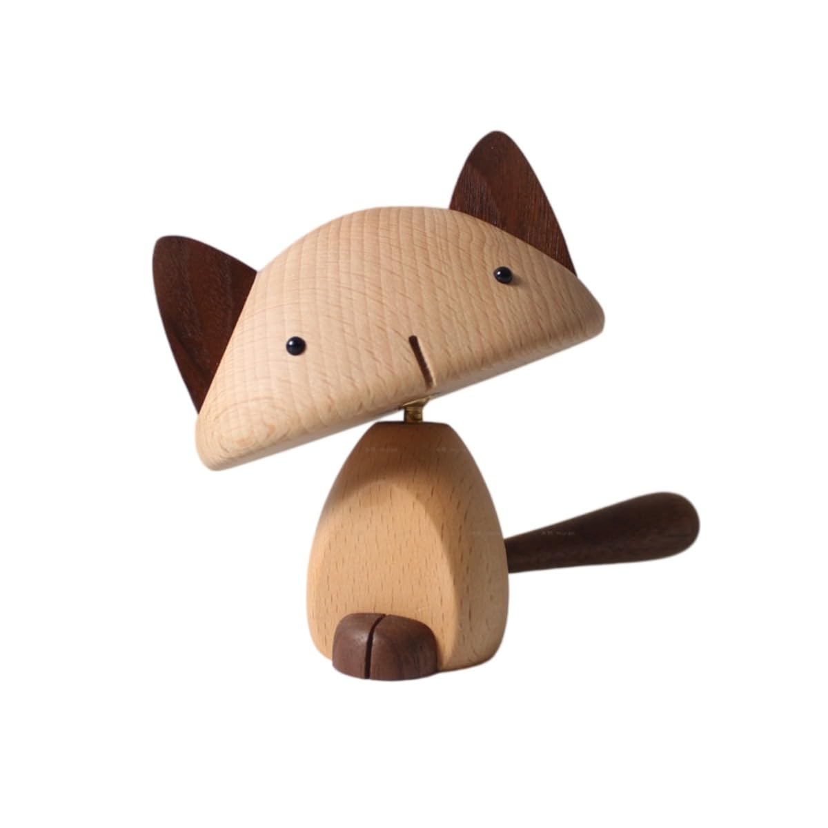 手作りの木工アート 猫をモチーフにしたクリエイティブな置物。丁寧に磨き上げられた無垢材の動物彫刻工芸品。柔らかなラインでどんなインテリアにも合わせやすく、安定感があり倒れにくい木製装飾品。 (12,イエロー)｜アピネス