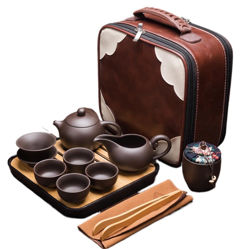 番茶器セット ティーセット 茶具セット 和風急須 陶器ティーポット 収納バッグ付き ティーカップ付き 茶こし付き マルチ用途 旅行用 お出かけ用 (西施壺) []｜アピネス