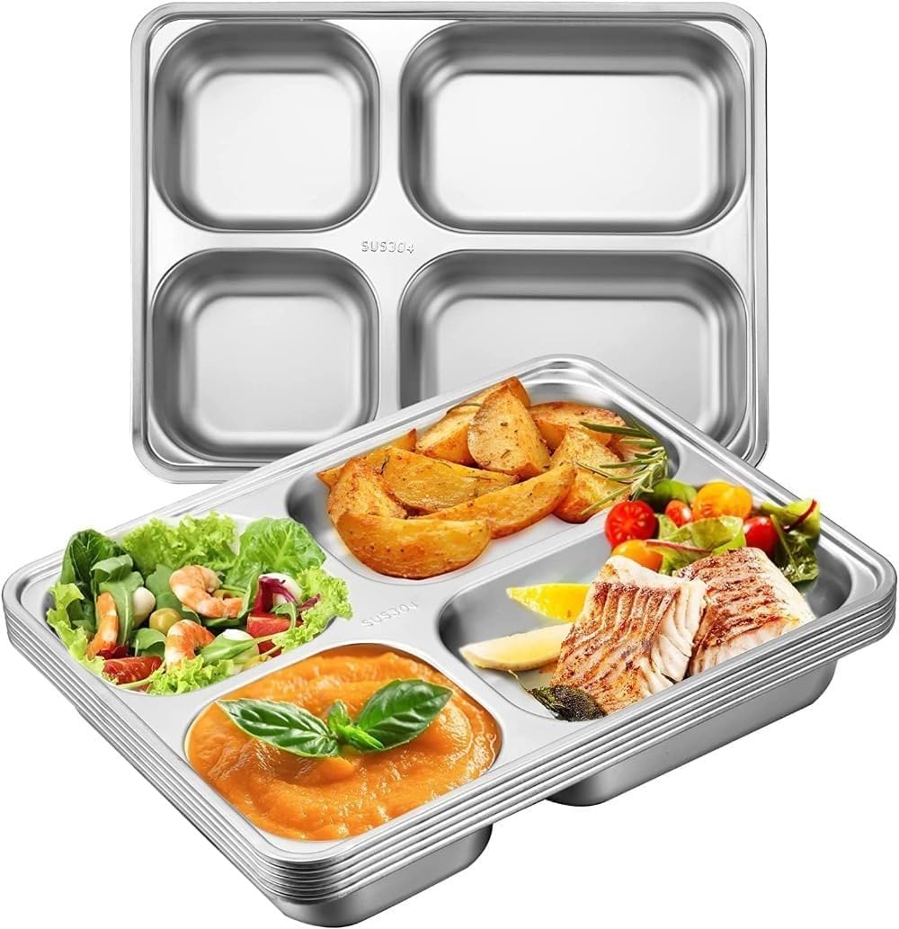 4点セットステンレス製 ランチプレート仕切 ランチ皿 仕切りプレート 商業用 業務用 食堂 飲食店 キャンプ 28*22*4 (4つ仕切り)|アピネス