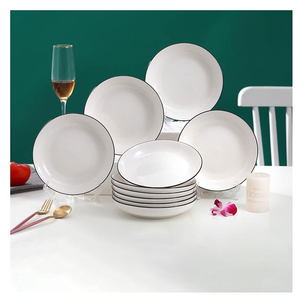 ディナープレート セラミックディナープレート、ホワイトプレート、電子レンジ、食器洗い機対応、サラダパスタプレート、ヌードル、デザート皿、前菜(10枚セット、ホワイト) 皿(:7.28)|アピネス