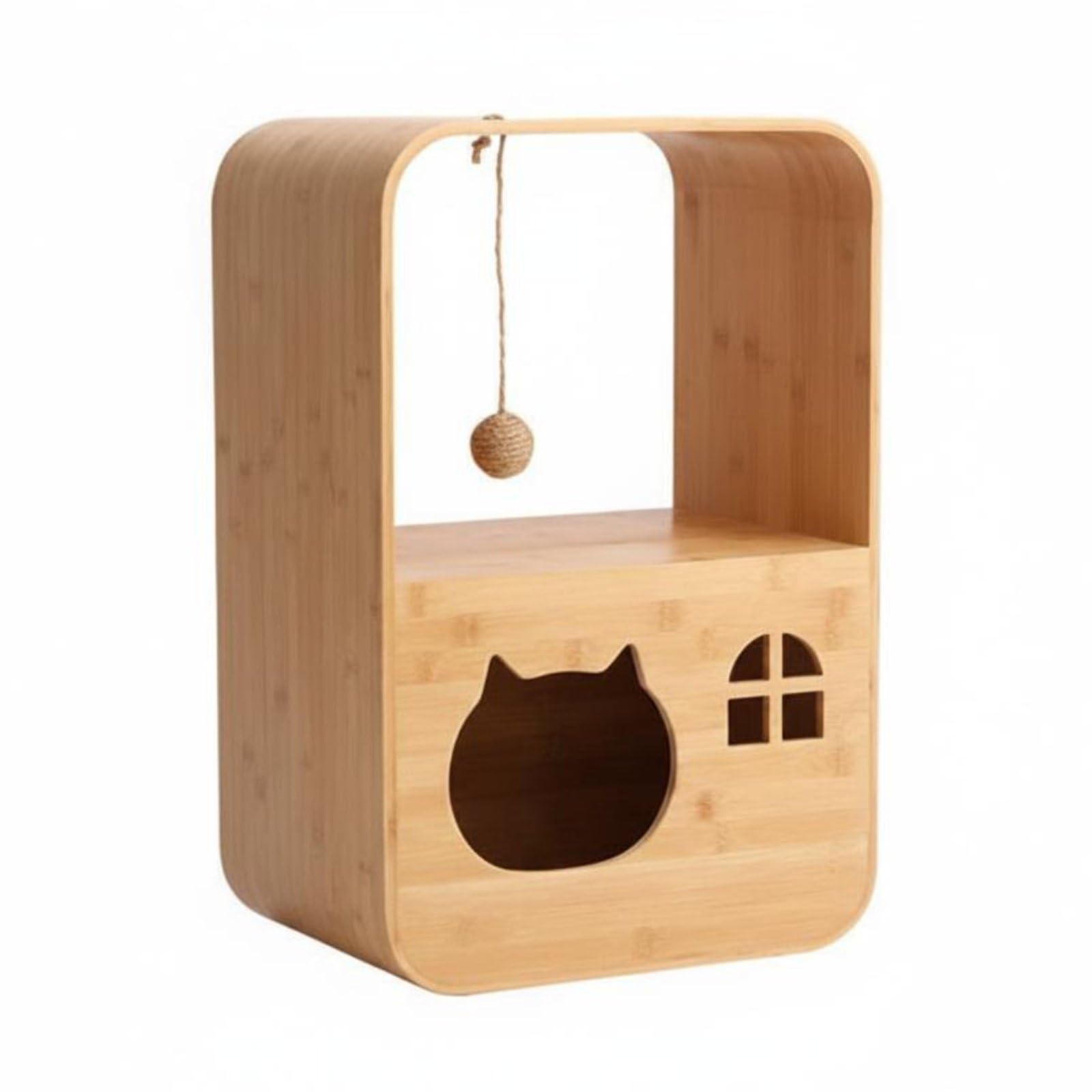 キャットハウス一体型ベッド 耐荷重設計 猫ベッド収納キャビインターネットテリア向き 猫屋置き棚 省スペース 木製猫ハウス 丸みを帯びた仕上げ ペット家具 バルコニー用｜アピネス