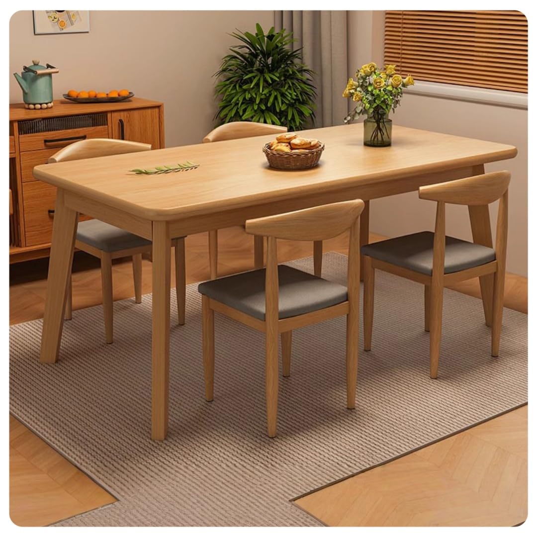 ダイニングテーブルセット120/140*60*75 ダイニングテーブルセット4人用 5点セット 食卓テーブル チェア4脚 和風 無垢材テーブル+テーブル脚+椅子スチールフレーム お手入れ簡単 傷 汚れに強い 耐久性 簡単組立 ホームキッチン (ナチュラルウッドカラー,120*60/75)|アピネス