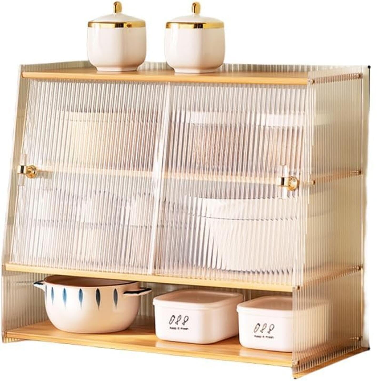 卓上食器棚 食器棚 引き戸 食器棚 ミニ アクリル扉 ミニ食器棚 キッチン収納棚 収納便利ミニ食器棚 引き戸 台所収納 3段 4段 大容量 省スペース 収納 カップ 箸 調味料入れ レンジボード 竹製|アピネス