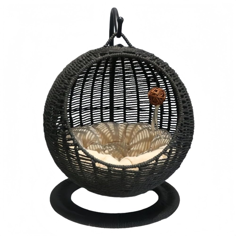 猫 ペット 通年 ベッド ハンモック 天然素材を採用 通気性 ペット用品 (ブラック)|アピネス