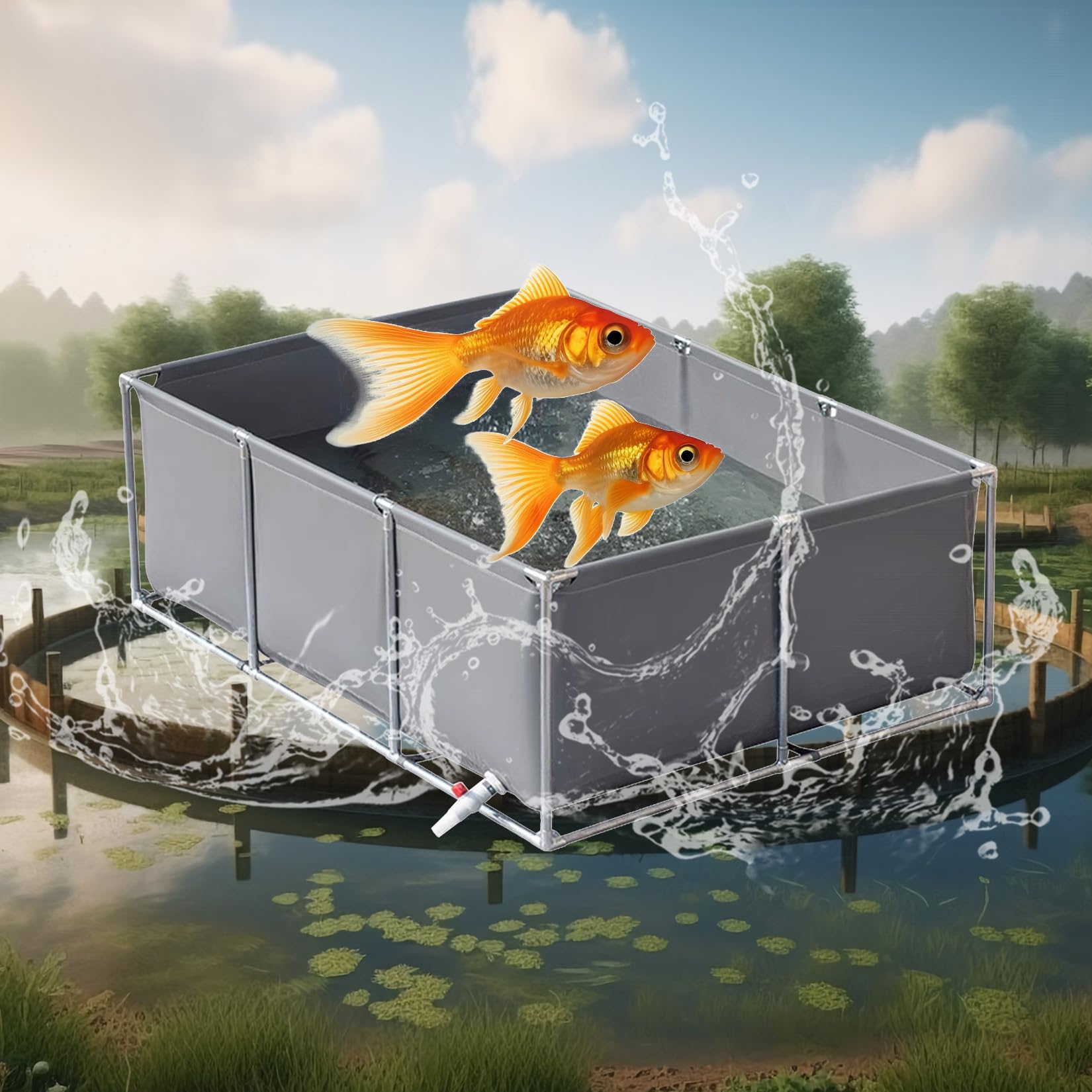 用大型屋外フィッシュホールディングタンク - キャンバスライナー&;頑丈なスチールフレーム - 魚愛好家のための地上の池の上に簡単に設置｜アピネス