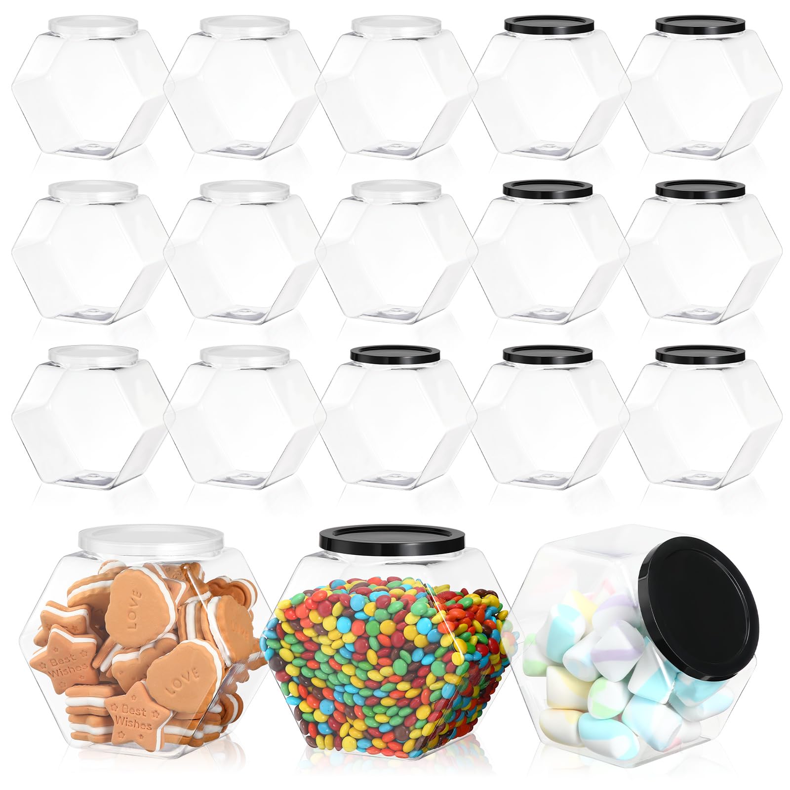 プラスチックキャンディジャー 六角形プラスチッククッキー容器 蓋付き 28オンス 透明 広口 収納 ディスプレイジャー クッキー キャンディー スナック ペーパー スター ランドリー 犬 おやつ ギフト収納 18個｜アピネス