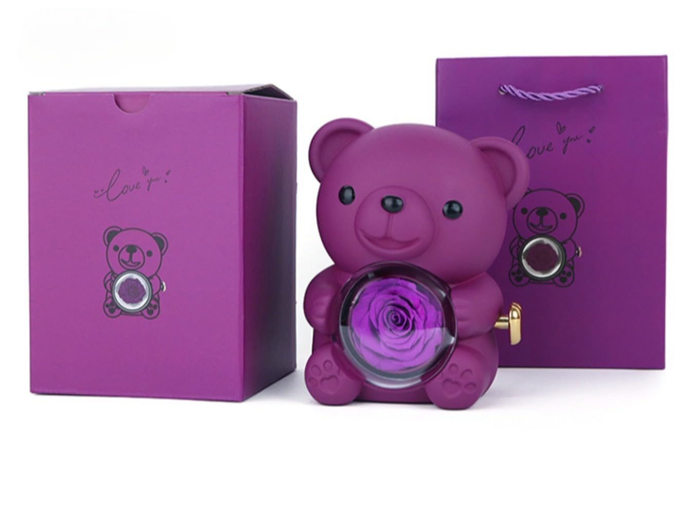 [] ネックレスジュエリーボックス小さなバラとクマのジュエリーハグクマデコレーションネックレスローズ回転クマジュエリーハート型ネックレス付き結婚式誕生日用｜アピネス