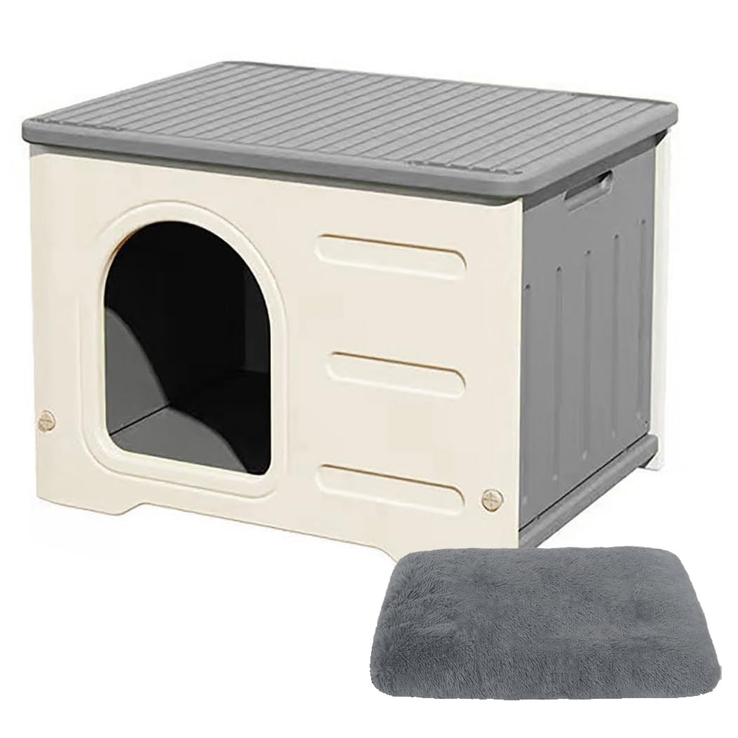 猫 ハウス キャットハウス ペットハウス 小型犬用 プラスチック 猫小屋 屋外 室内 野良猫ハウス オールシーズン 毛布付き 防寒 雨よけ ペット用品 通気性 組み立て 洗える グレー おしゃれ(グレー) (グレーです)|アピネス