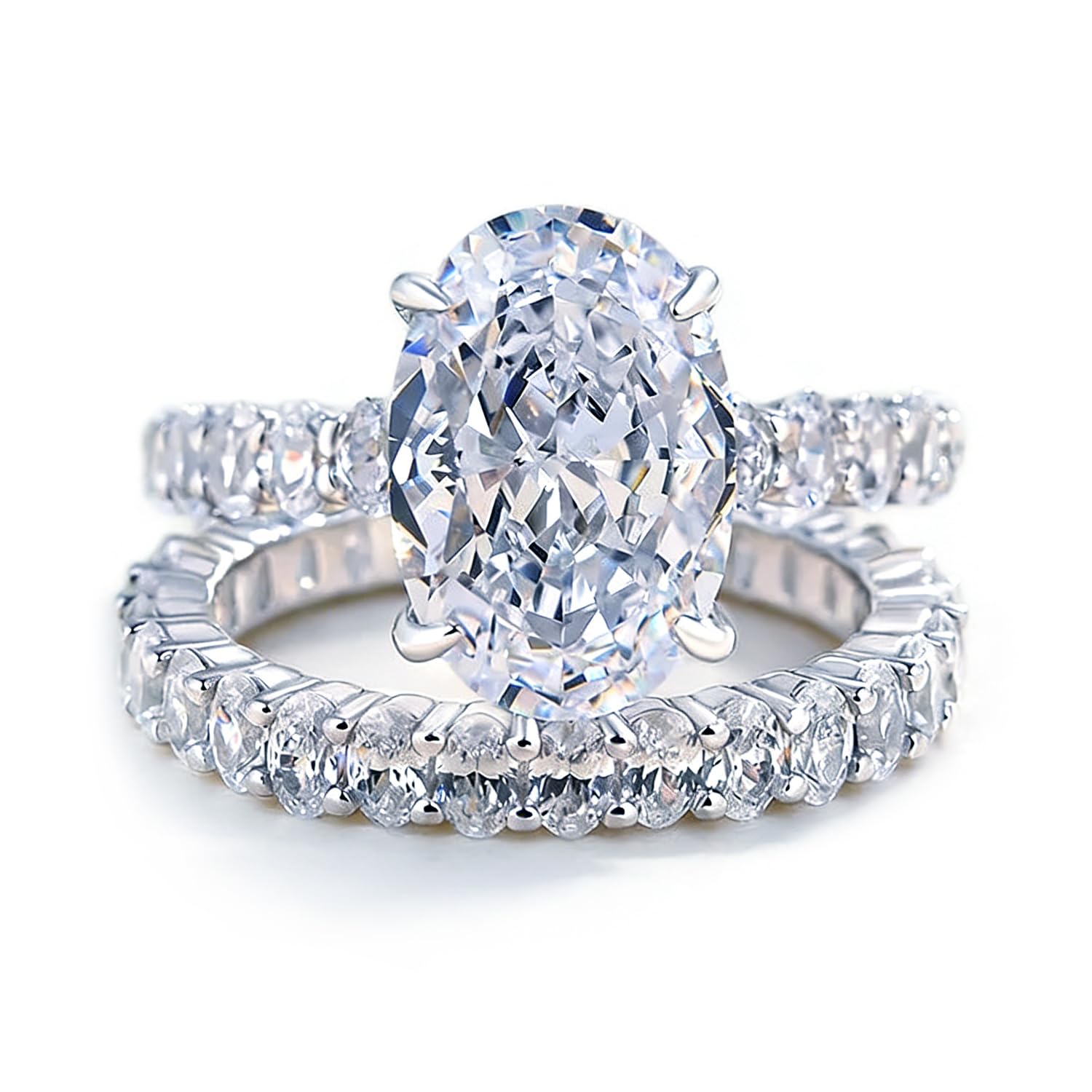 925 スターリングシルバー ブライダルリングセット キュービックジルコニア フルダイヤモンド 婚約指輪 ウェディング 2個 プロミス アニバーサリー ホワイトゴールド リング 女性用|アピネス