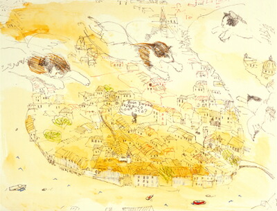 久下 貴史 絵画・アート(版画額装品)/フェデリコ、ベニスを飛ぶ/ねこ・ネコ・猫|A.P.J.オンライン店