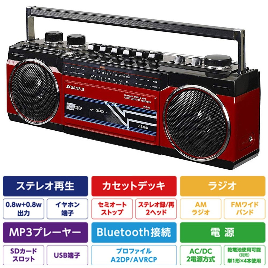 楽天市場 Sansui サンスイ Scr B2 S シルバー 限定カラー カセットテープレコーダー レトロデザイン Bluetooth Mp3 対応 ラジカセ R Apマーケット