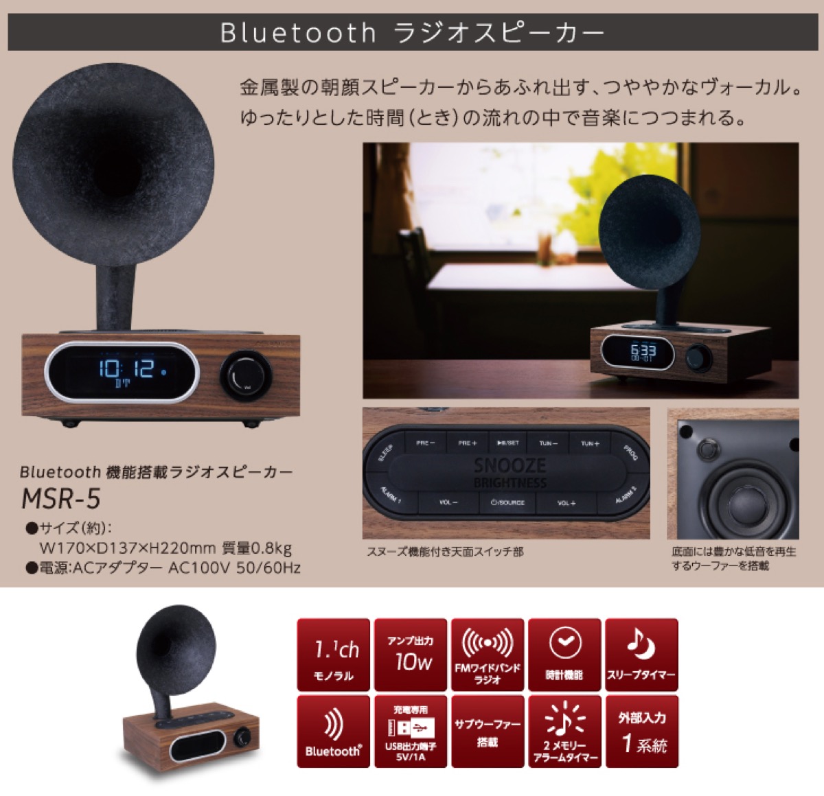 楽天市場 Sansui Msr 5 サンスイ Bluetooth ラジオスピーカー Am Fm ラジオ 10w アサガオホーン 朝顔 スピーカー ウーファー タイマー スヌーズ 昭和 レトロ 木目調 インスタ映え R Apマーケット