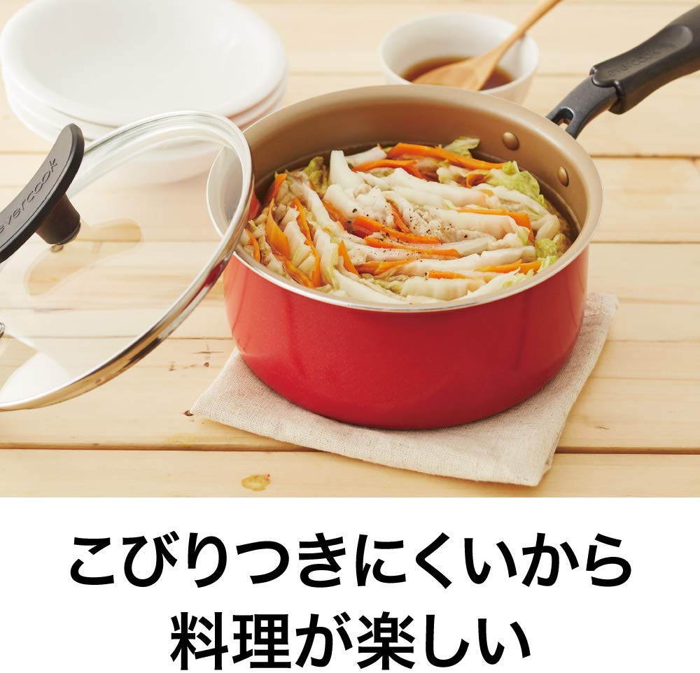 【楽天市場】evercook エバークック 片手鍋 18cm レッド ガラス蓋付き EAKAK18RD IH対応 1年保証 炒め鍋 ドウシシャ