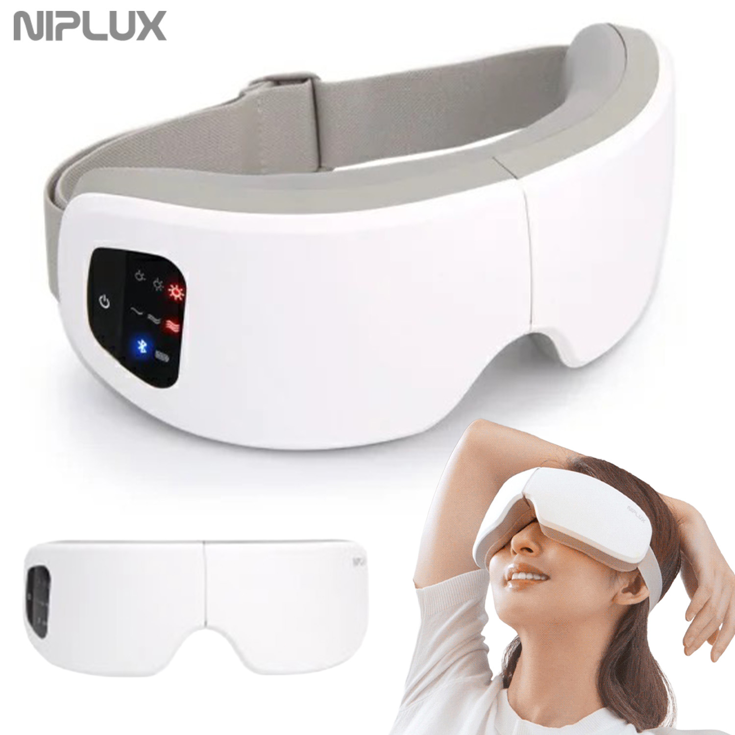 NIPLUX NP-ERS24W EYE RELAX S 充電式 温熱 加圧 Bluetooth アイウォーマー アイマスク レザー 目 静音 コードレス リラックス ホワイト 日創プラス (D1-06)