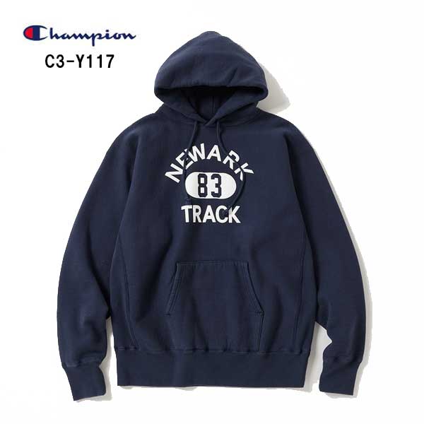 チャンピオン C3-Y117 日本製 リバースウィーブ(R) フーデッドスウェットシャツ　70年後期REVERSE WEAVE・・ を復刻 Champion RW HOODED SWEATSHIRT ネイビー(370)　Made in Japan