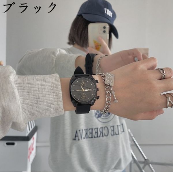 5☆好評 腕時計 レディース ブラック クォーツ レザーバンド アナログ おしゃれ 新品