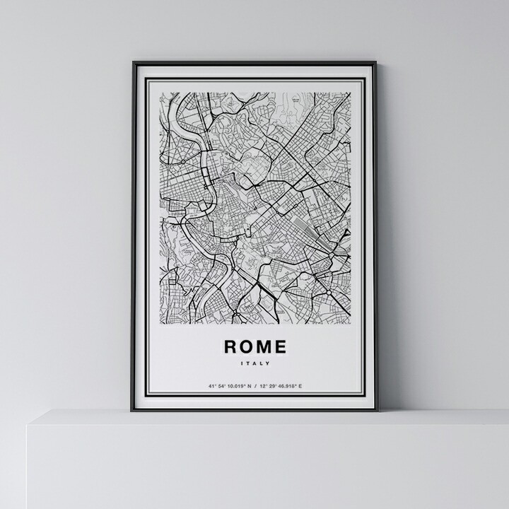 ポスター 北欧 おしゃれ インテリア - City Maps Rome - ローマ アート 地図 都市 インテリア モノクロ モノトーン 白黒 モダン シンプル フレーム付き A0 A1 B1 A2 B2 A3 B3 9,438円