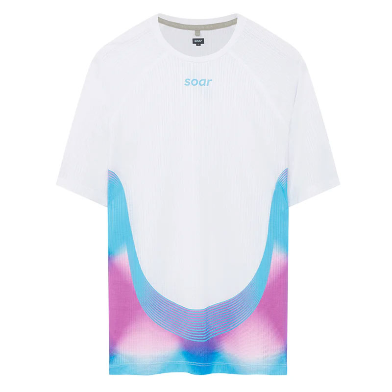 SOAR Running Mens RACE TEE White Magenta Blue メンズランニングウェア 2026SS wsom(ss26st9mwhimag)|アップルスポーツ 店