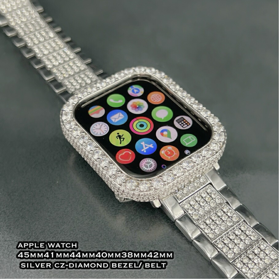 ステンレス鋼高級ダイヤモンドベゼルApple Watchベルト 楽天市場】アップルウォッチ 用 シルバー CZダイヤモンド ベゼル