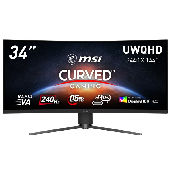 MSI 湾曲ゲーミングモニター MPG 346CQRF X24 34インチ UWQHD 3,440 × 1,440 240Hz アンチフリッカー アンチモーションブラー ナイトビジョン ブルーライトカット AIビジョン Adaptive-Sync DisplayHDR 400 PIP PBP VESA100 4711377342254-ds