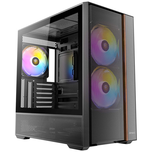 Antec ミドルタワーPCケース FLUX REAR 強化ガラスパネル 木材 コンパクト 電源前置き設計 ファン5基標準搭載/最大8基搭載対応 VGAサポートステー搭載 120mmリバースファン2基標準搭載 【キャンセル不可・北海道沖縄離島配送不可】 0761345102414-ds｜パソコンパーツのアプライド