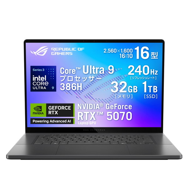 ASUS ゲーミングノートパソコン ROG Zephyrus G16 GU606AP GU606AP-U9R5070G 16in 2,560×1,600 240サイクル 有機EL グレア Core Ultra 9  386H RTX5070 記憶装置 : 32GB SSD : 1結核症 Windows 11 Home 64ビット 万覚え帳パソコン エクリプスグレー 0199291504394-ds