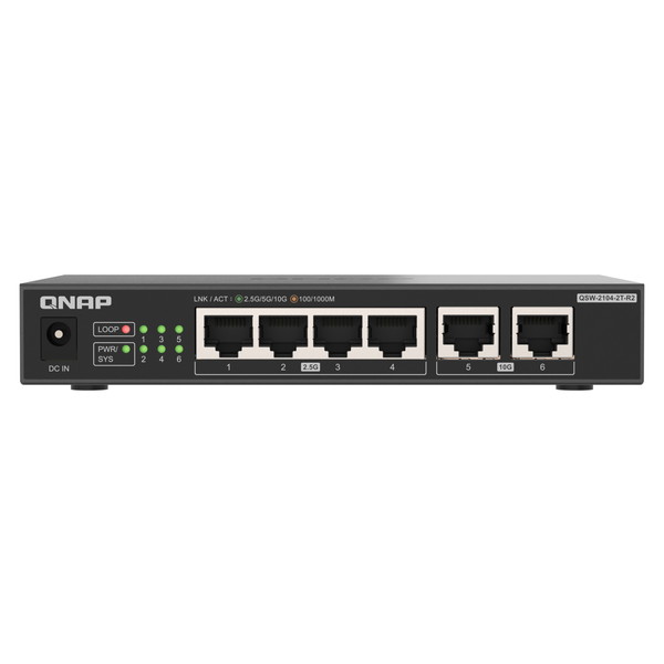 QNAP マルチギグアンマネージドスイッチ QSW-2104-2T-R2 4 x 2.5GbE + と 2 x 10GbE  弾丸道路サイバー空間ワーキングに引き上げる品位 マルチギガす早さ 界面数：4+2 スイッチングファブリック：60 Gbps 【お取り寄せ商いものです/納期都度相応う】 0885022028153-ds