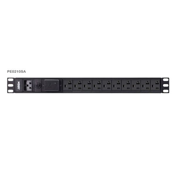 ATEN 仕合わせマウントPDU (1U / 20A / NEMA手合い / 10界面 / サルゼ保護すること電気回路積み上げる )  PE0210SA【とり止める不可・北海道沖縄離島送りとどける不可】-お取り寄せ- 4719264648403-ds
