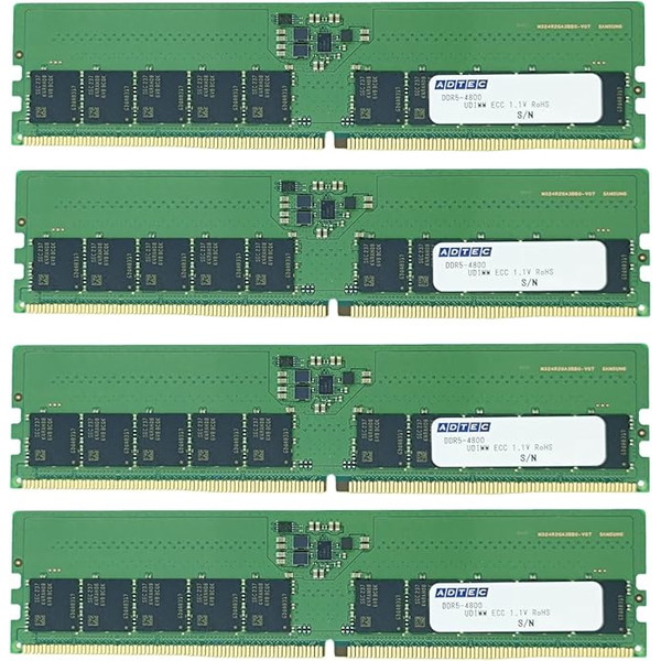 ADTEC DDR5-4800 UDIMM ECC 32GB (2Rx8)&times;4枚組 ADS4800D-E32GDB4 PC5-38400 288pin 6年保証 サーバー ワークステーション用 増設メモリ アドテック【納期要確認・キャンセル不可・北海道沖縄離島配送不可】 -お取り寄せ- 4946516100581-ds｜パソコンパーツのアプライド 551,880円
