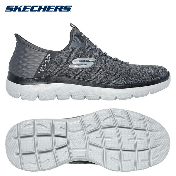 25FW スケッチャーズ スリップインズ サミッツ キー ペース(232469W-CCBK) メンズ シューズ スニーカー チャコール ヴィーガン 快適 クッション スリッポン 洗濯機丸洗い可 ハンズフリー ワイド 幅広モデル