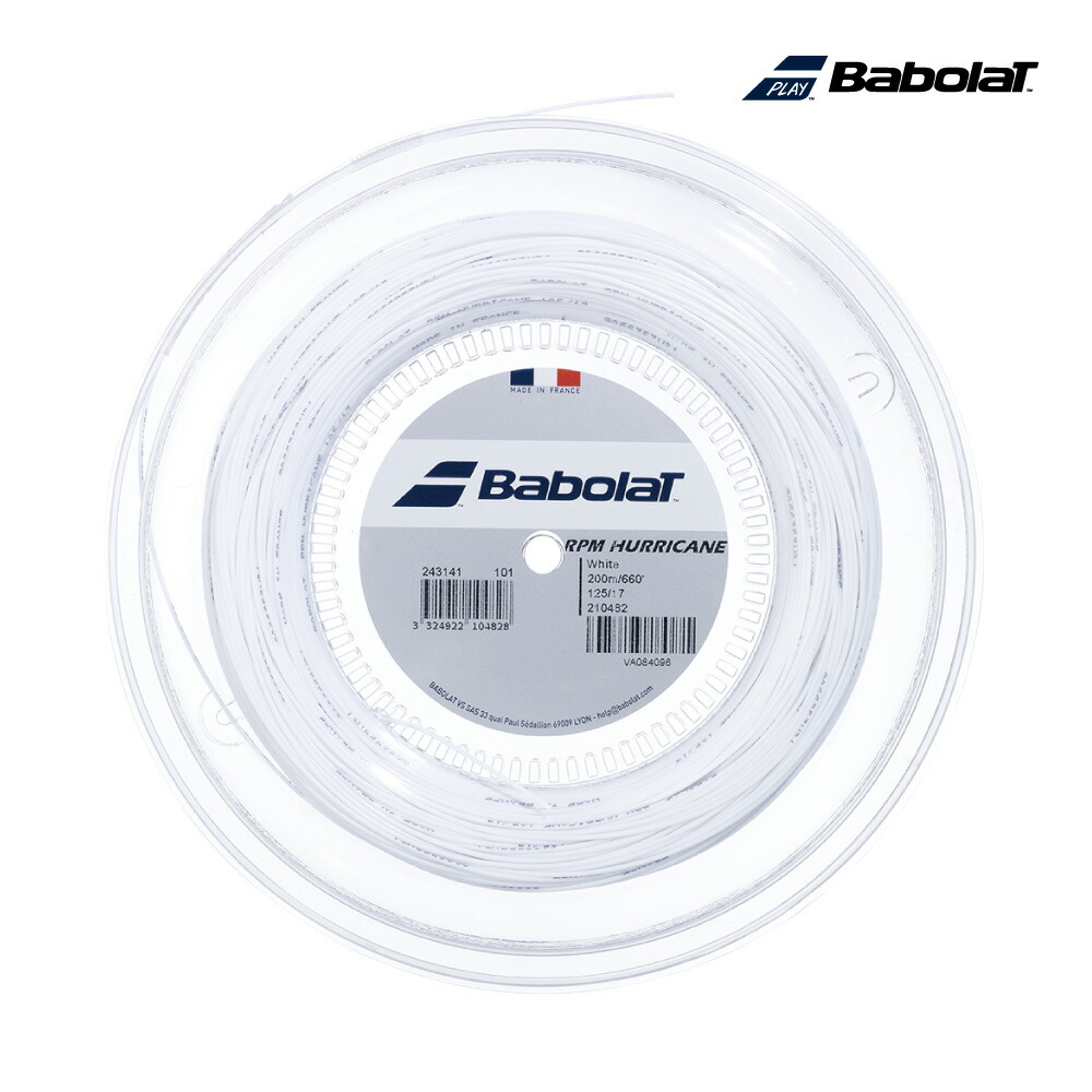 【14日20時～28H限定★最大ポイント47倍】BABOLAT　RPM ハリケーン　200M　243141　ホワイト／イエロー　ロール　硬式テニス　ストリング　ガット　バボラ　RPM Hurricane