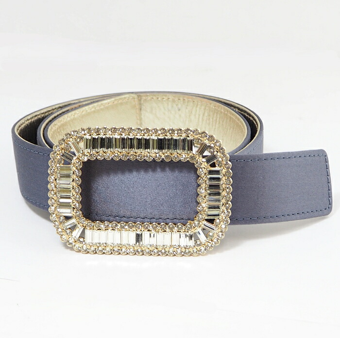 ROGER VIVIER ロジェヴィヴィエ ピルグリム レザー シルク ラインストーン バックル ベルト 80 グレー/ゴールド [中古]｜APRAIZAR