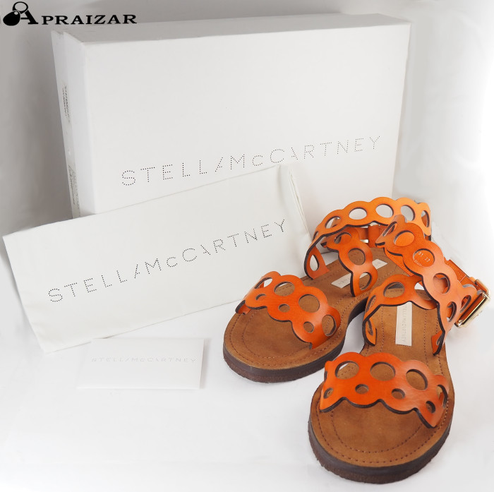 STELLA McCARTNEY ステラマッカートニー レザー フラット アンクルストラップ サンダル 37 オレンジ ケース・収納袋付 [中古]