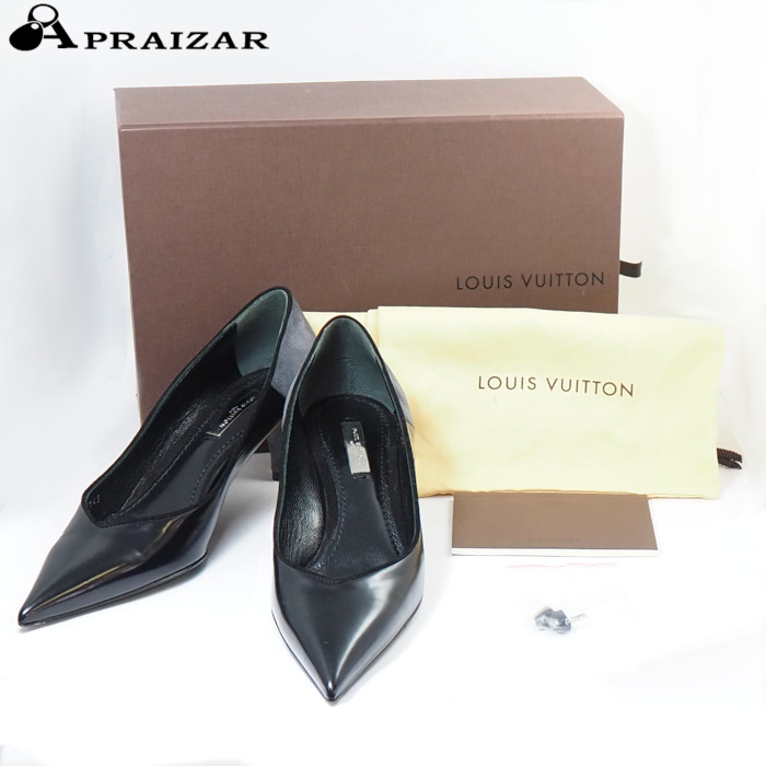 ルイヴィトン　LOUIS VUITTON パンプス　ブラック　リボン　36 LOUIS VUITTON ルイ・ヴィトン ロゴ リボン ピンヒール パンプス
