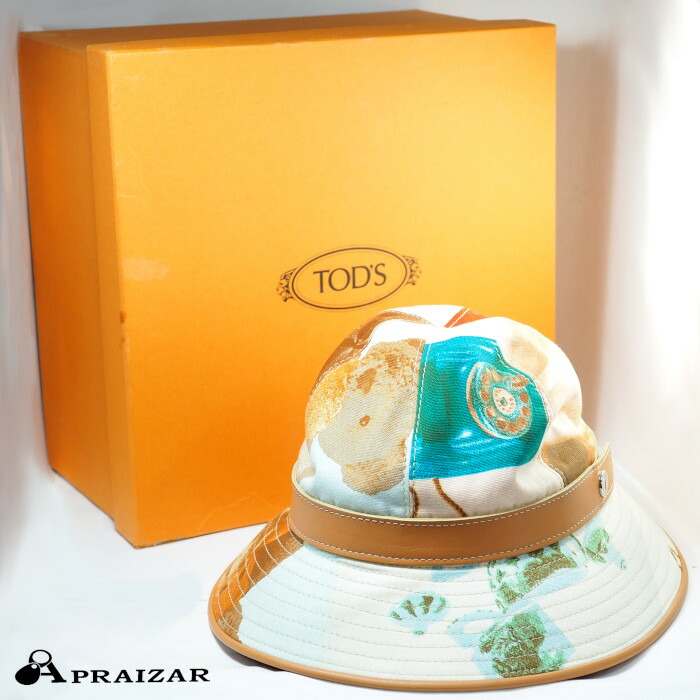 タグ付 未使用 TOD'S トッズ ハット 帽子 バケットハット ベージュ系マルチカラー M クマ ぬいぐるみモチーフ ケース付 [中古]