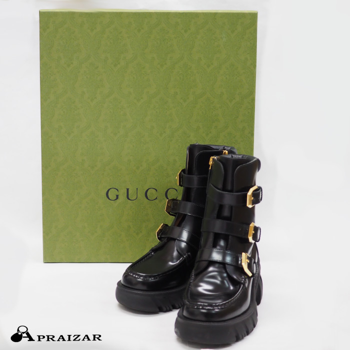 GUCCI グッチ なめし革 三尺帯 遊撃手 ブーツ 36 1/2 黒いこと 容れもの付  [中古]