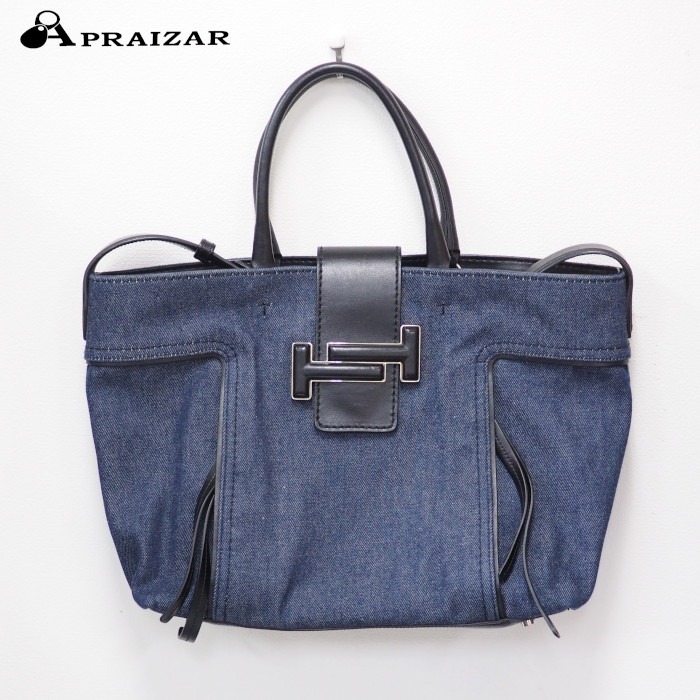 TOD'S トッズ レザー デニム ダブルT 2WAY ワンショルダー バッグ ブラック 収納袋付 [中古]｜APRAIZAR
