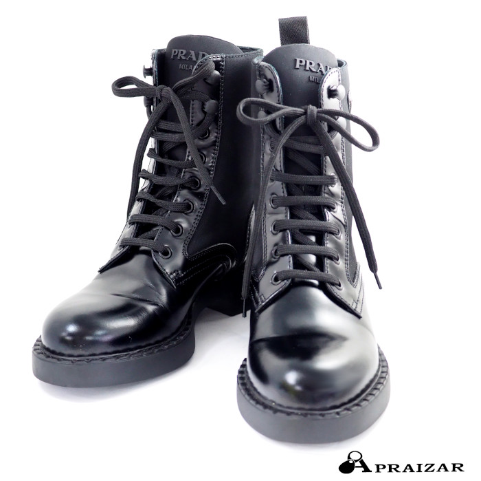 PRADA プラダ モノリス ブラッシュドレザーx Re-Nylon ブーツ PRADA(プラダ) モノリスポーチ付ブラッシュドレザーx Re-Nylonブーツ