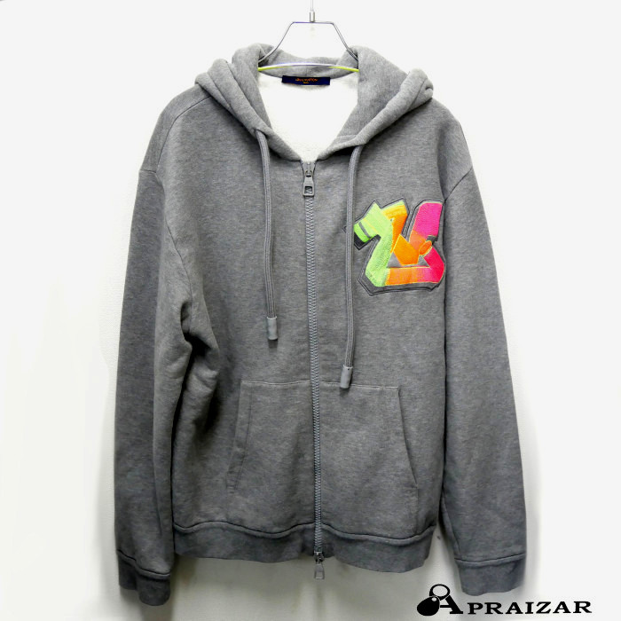 LOUIS VUITTON ルイヴィトン HNY24W 3DLVグラフィティエンブロイダードジップフーディ パーカー L グレー コットン100% メンズ [中古]