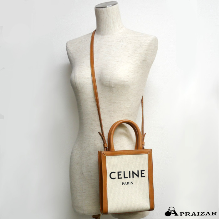 CELINE セリーヌ ミニ バーティカル カバ ハンドバック クロスボディ ショルダー 2WAY バッグ キャンバス レザー 収納袋付 [中古]