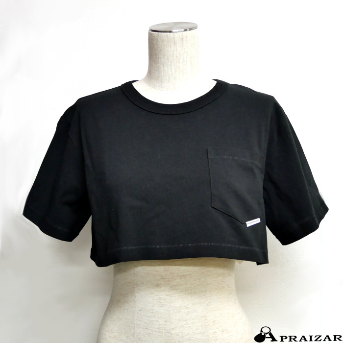 レターパックプラス発送 ALEXANDER WANG アレキサンダーワン コットン100％ 半袖 Tシャツ クルーネック クロップド ショート丈 ブラック XS [中古]