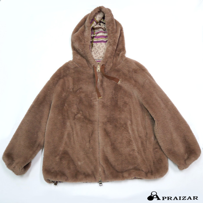 HERNO ヘルノ ボア ジャケット ブルゾン 42 ブラウン レディース エコファー フード [中古] 35,100円