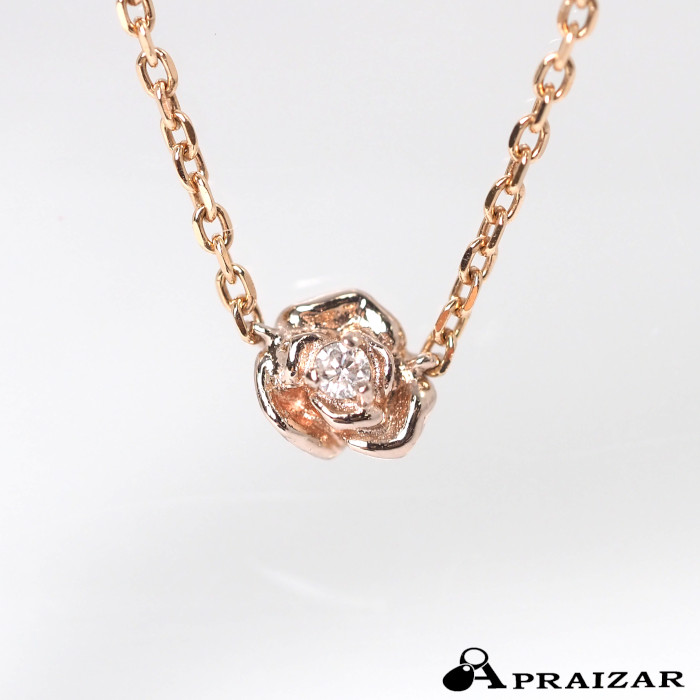 レターパックライト発送 SIENA シエナ K10ピンクゴールド Pt ダイヤ0.01ct ローズ 薔薇 バラ ネックレス [中古]