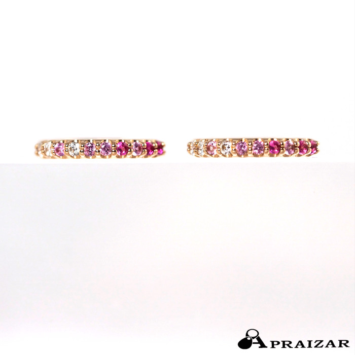 Ponte Vecchio ポンテヴェキオ K18ピンクゴールド ピンクサファイア0.06ct×2 ダイヤ0.01ct×2 フープ ピアス ケース付 [中古]